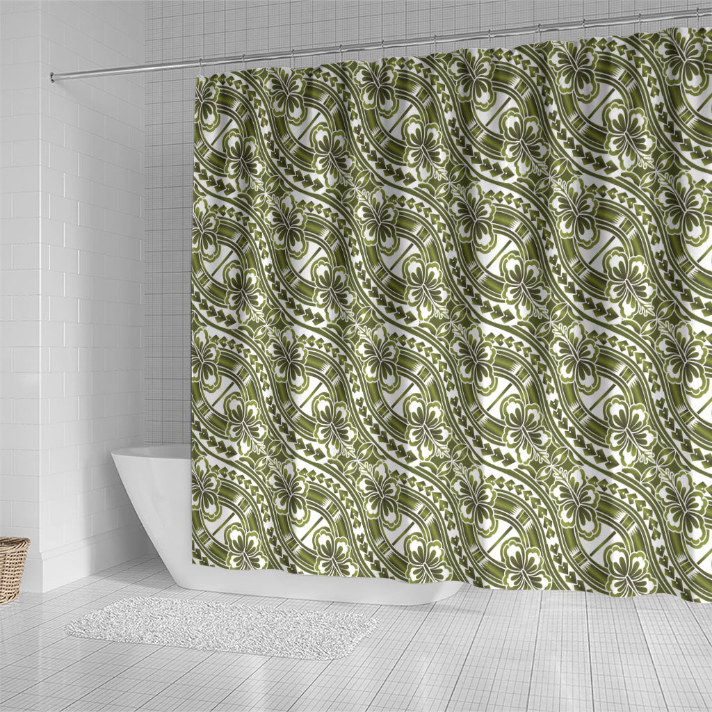 Hibiscus Bloom Island Tribal Waves Shower Curtain Olive Green Polynesian Pattern LT01 - Polynesian Pride