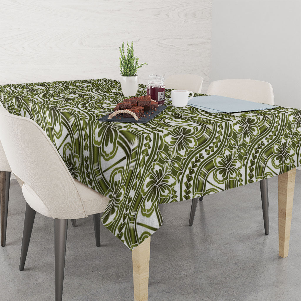 Hibiscus Bloom Island Tribal Waves Tablecloth Olive Green Polynesian Pattern LT01 - Polynesian Pride