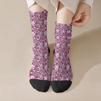 Hibiscus Bloom Island Tribal Waves Crew Socks Pink Polynesian Pattern LT01 Crew Socks Pink - Polynesian Pride