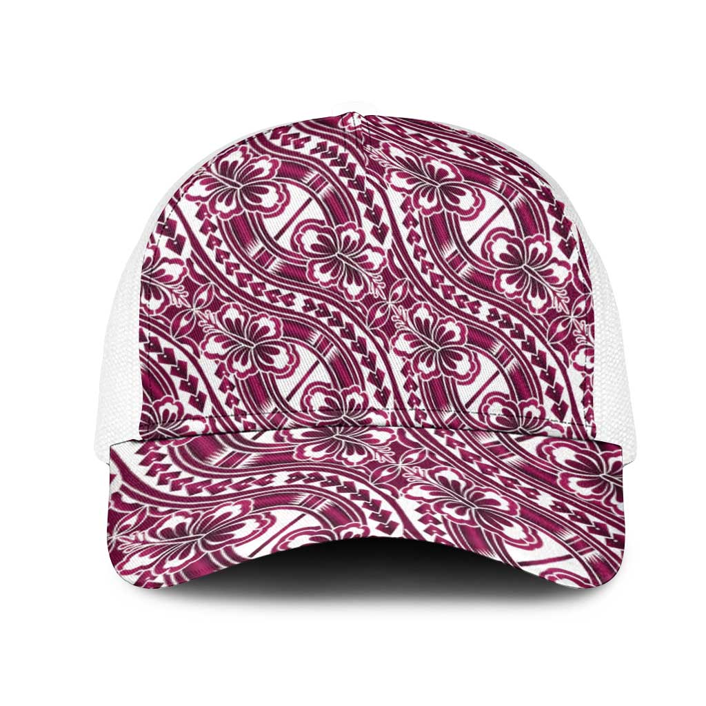 Hibiscus Bloom Island Tribal Waves Mesh Trucker Cap Pink Polynesian Pattern LT01 One Size White Pink - Polynesian Pride