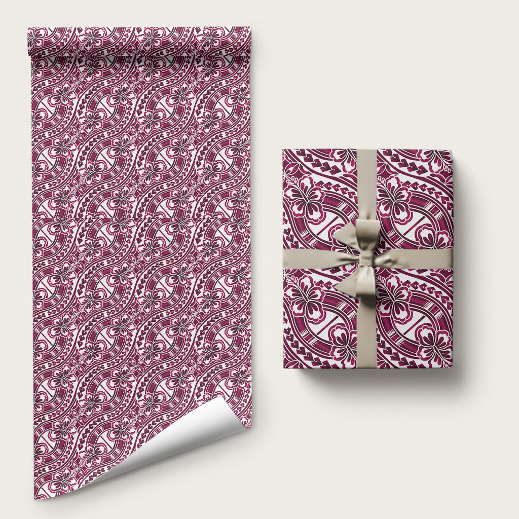 Hibiscus Bloom Island Tribal Waves Wrapping Paper Pink Polynesian Pattern LT01 58" × 23" Pink - Polynesian Pride