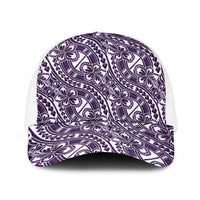 Hibiscus Bloom Island Tribal Waves Baseball Net Cap Purple Polynesian Pattern LT01 One Size White Purple - Polynesian Pride