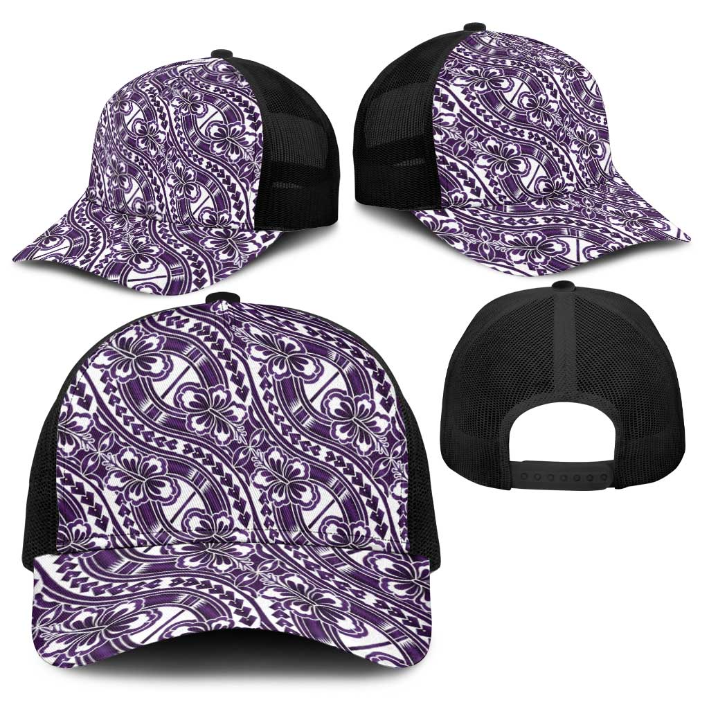 Hibiscus Bloom Island Tribal Waves Baseball Net Cap Purple Polynesian Pattern LT01 - Polynesian Pride