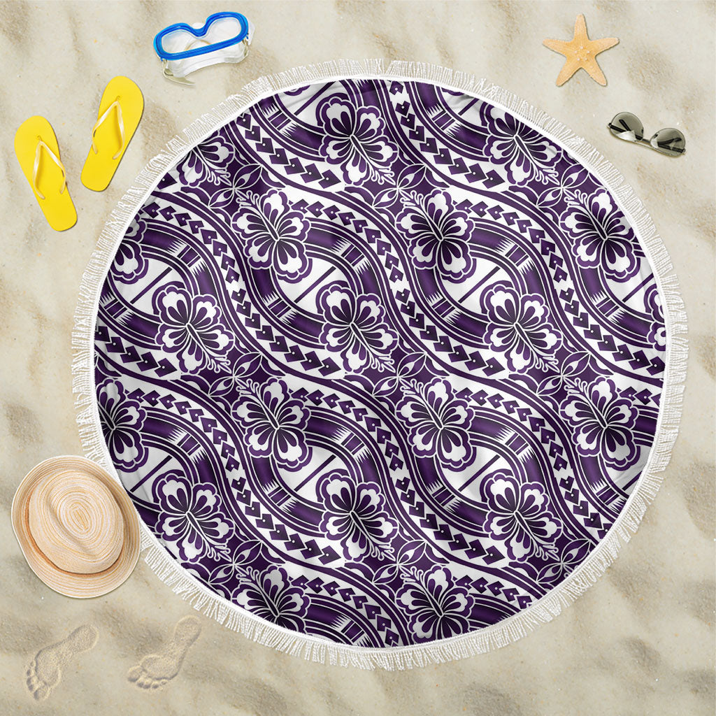 Hibiscus Bloom Island Tribal Waves Beach Blanket Purple Polynesian Pattern LT01 One Size 150cm Purple - Polynesian Pride
