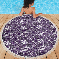 Hibiscus Bloom Island Tribal Waves Beach Blanket Purple Polynesian Pattern LT01 - Polynesian Pride