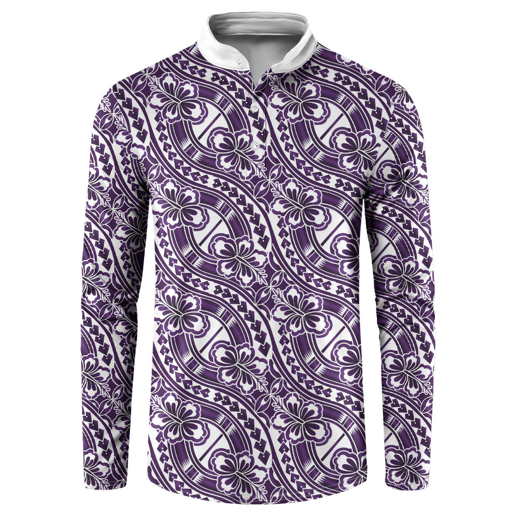 Hibiscus Bloom Island Tribal Waves Button Sweatshirt Purple Polynesian Pattern LT01 Purple - Polynesian Pride