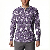 Hibiscus Bloom Island Tribal Waves Button Sweatshirt Purple Polynesian Pattern LT01 - Polynesian Pride
