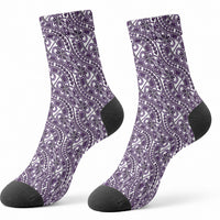 Hibiscus Bloom Island Tribal Waves Crew Socks Purple Polynesian Pattern LT01 - Polynesian Pride