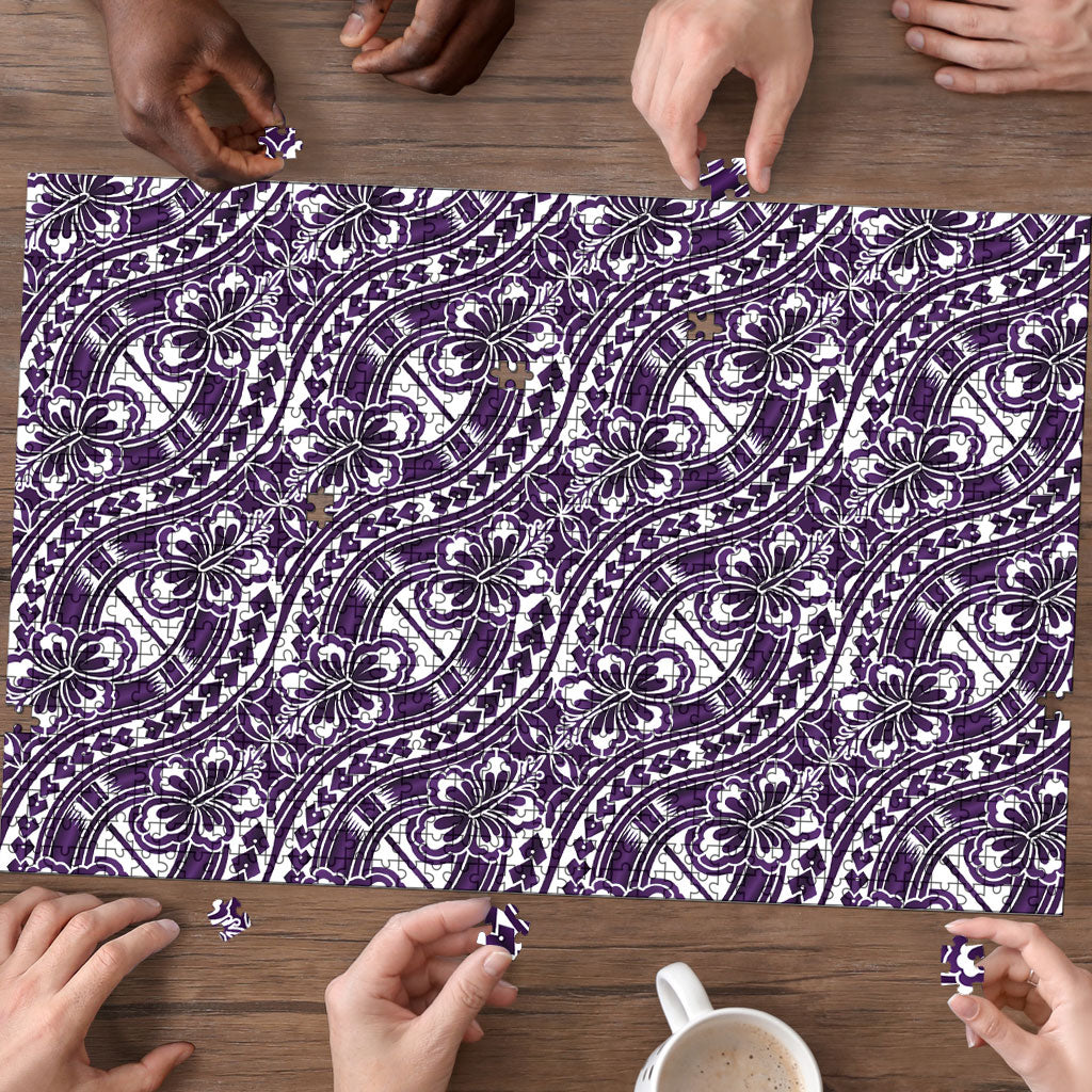 Hibiscus Bloom Island Tribal Waves Puzzle Purple Polynesian Pattern LT01 - Polynesian Pride