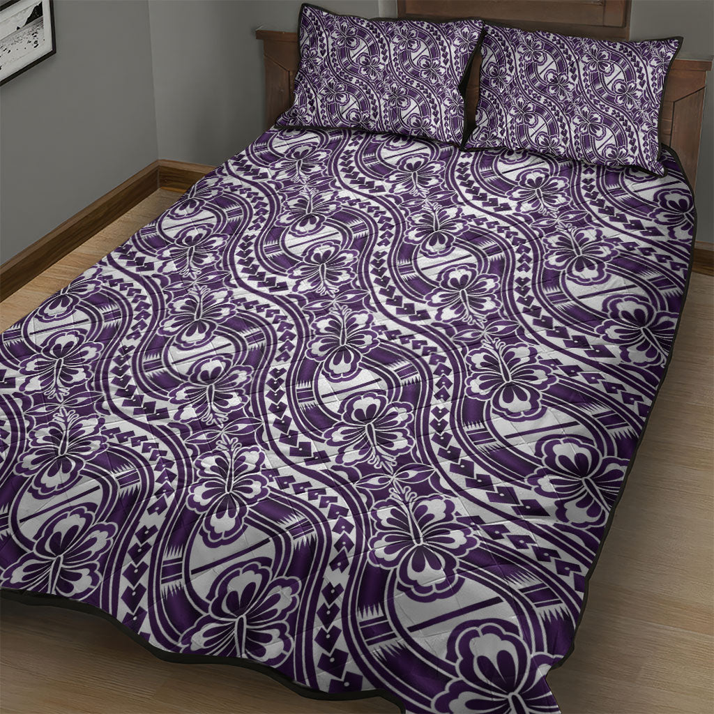 Hibiscus Bloom Island Tribal Waves Quilt Bed Set Purple Polynesian Pattern LT01 - Polynesian Pride