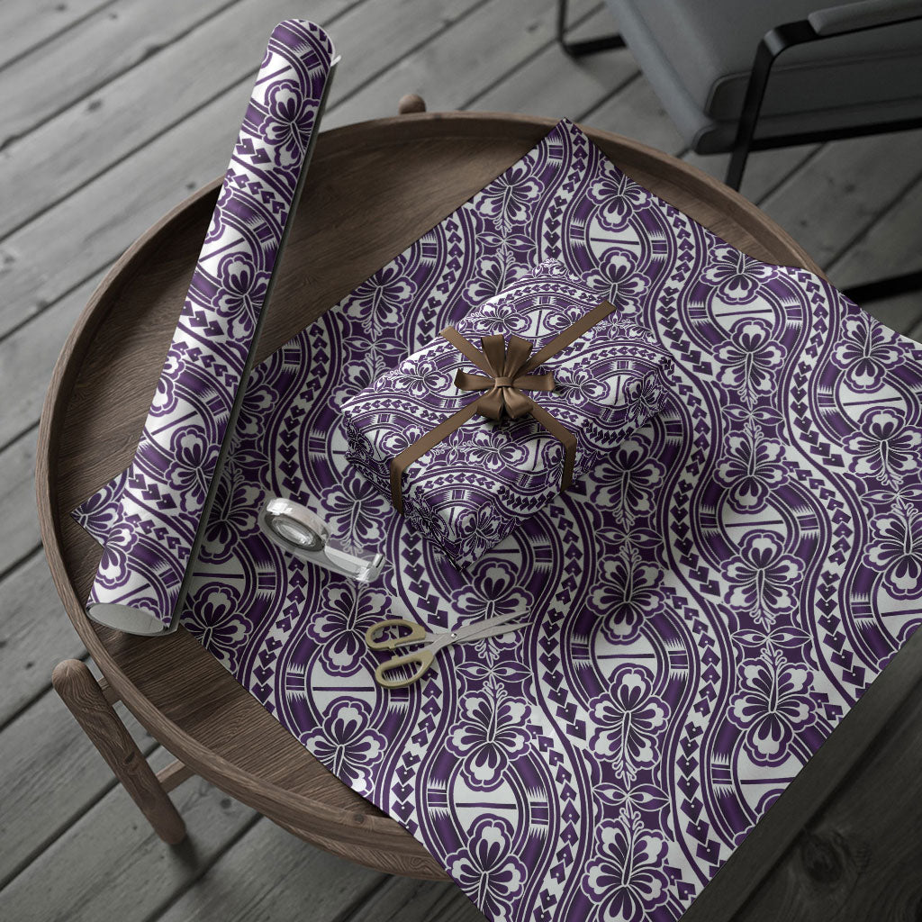 Hibiscus Bloom Island Tribal Waves Wrapping Paper Purple Polynesian Pattern LT01 - Polynesian Pride