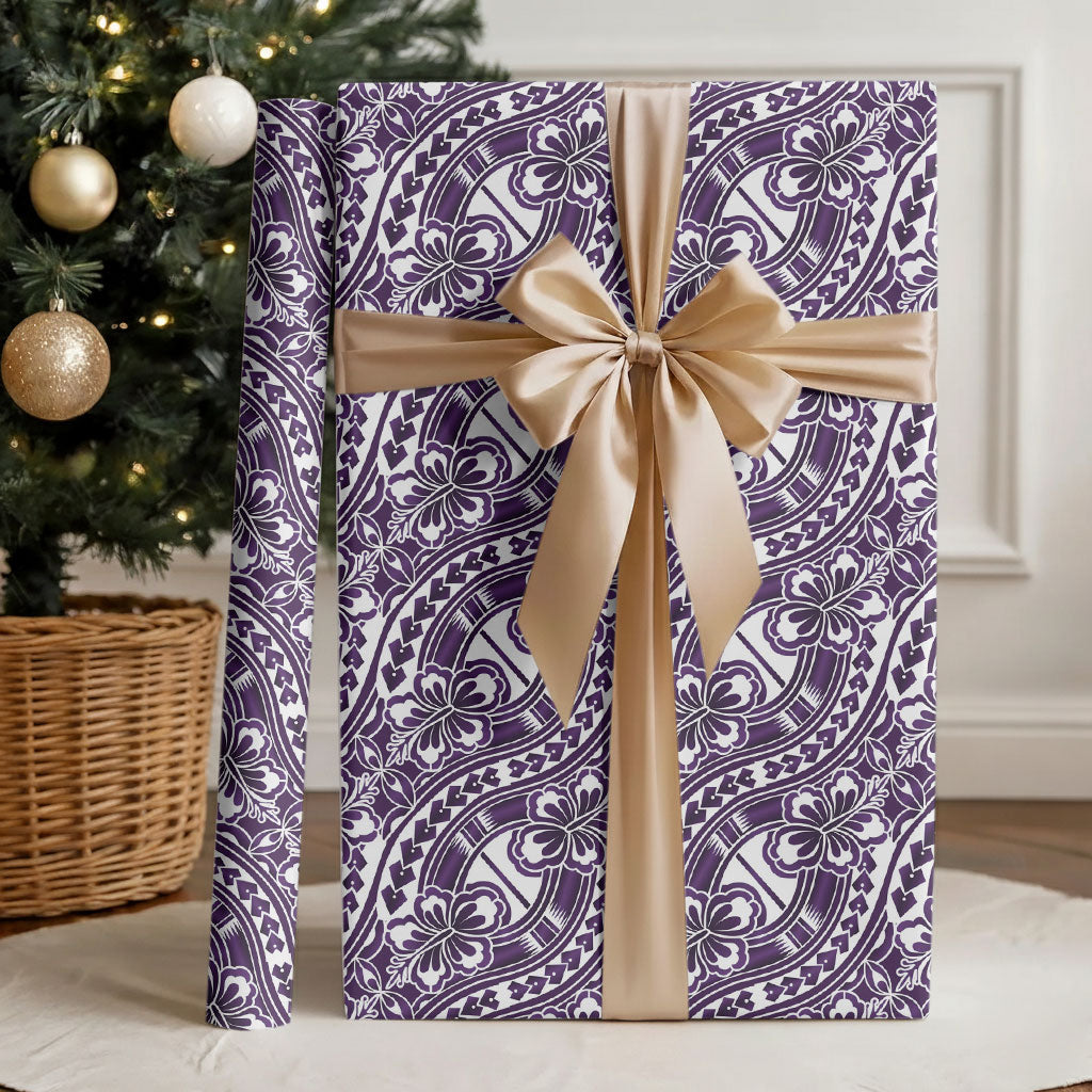 Hibiscus Bloom Island Tribal Waves Wrapping Paper Purple Polynesian Pattern LT01 - Polynesian Pride