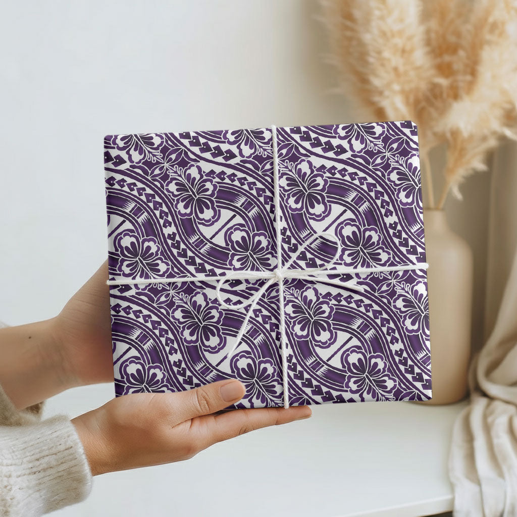 Hibiscus Bloom Island Tribal Waves Wrapping Paper Purple Polynesian Pattern LT01 - Polynesian Pride