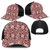 Hibiscus Bloom Island Tribal Waves Baseball Net Cap Red Polynesian Pattern LT01 - Polynesian Pride