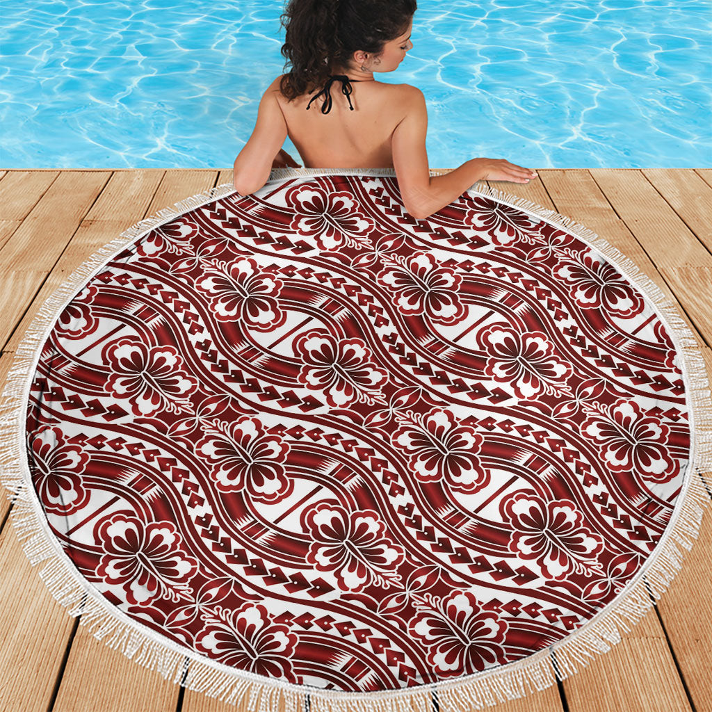 Hibiscus Bloom Island Tribal Waves Beach Blanket Red Polynesian Pattern LT01 - Polynesian Pride