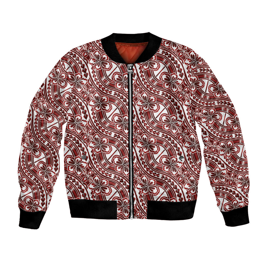 Hibiscus Bloom Island Tribal Waves Bomber Jacket Red Polynesian Pattern LT01 Unisex Red - Polynesian Pride