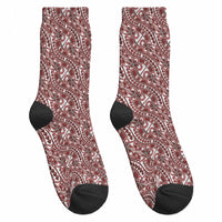 Hibiscus Bloom Island Tribal Waves Crew Socks Red Polynesian Pattern LT01 - Polynesian Pride