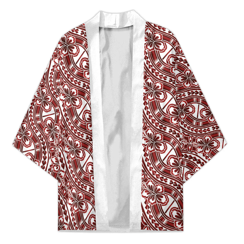 Hibiscus Bloom Island Tribal Waves Kimono Red Polynesian Pattern LT01 Unisex Red - Polynesian Pride
