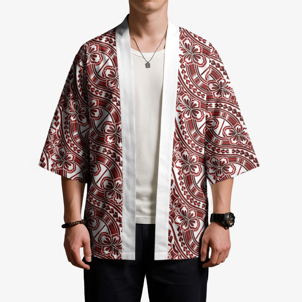 Hibiscus Bloom Island Tribal Waves Kimono Red Polynesian Pattern LT01 - Polynesian Pride