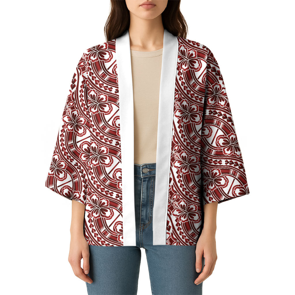 Hibiscus Bloom Island Tribal Waves Kimono Red Polynesian Pattern LT01 - Polynesian Pride