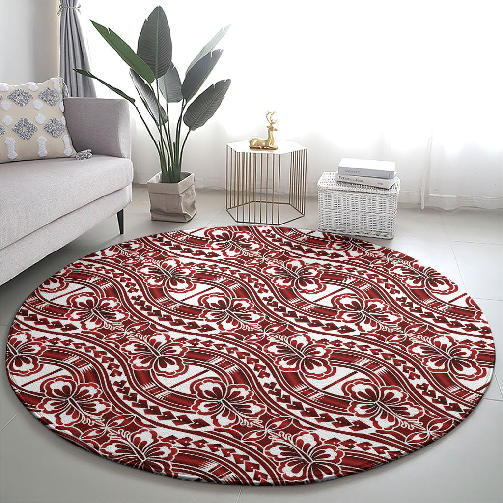 Hibiscus Bloom Island Tribal Waves Round Carpet Red Polynesian Pattern LT01 - Polynesian Pride