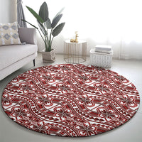Hibiscus Bloom Island Tribal Waves Round Carpet Red Polynesian Pattern LT01 - Polynesian Pride