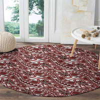 Hibiscus Bloom Island Tribal Waves Round Carpet Red Polynesian Pattern LT01 - Polynesian Pride