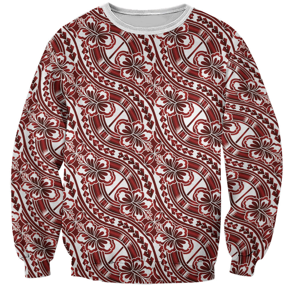 Hibiscus Bloom Island Tribal Waves Sweatshirt Red Polynesian Pattern LT01 Unisex Red - Polynesian Pride