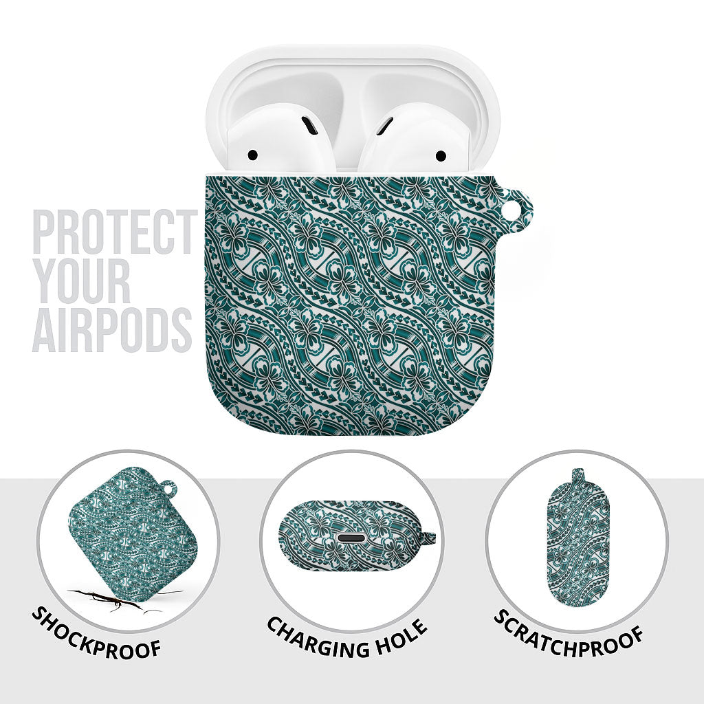 Hibiscus Bloom Island Tribal Waves AirPods Case Teal Polynesian Pattern LT01 - Polynesian Pride