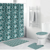 Hibiscus Bloom Island Tribal Waves Bathroom Set Teal Polynesian Pattern LT01 Bathroom Set (4 pcs) Teal - Polynesian Pride