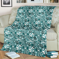 Hibiscus Bloom Island Tribal Waves Blanket Teal Polynesian Pattern LT01 - Polynesian Pride