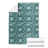 Hibiscus Bloom Island Tribal Waves Blanket Teal Polynesian Pattern LT01 - Polynesian Pride