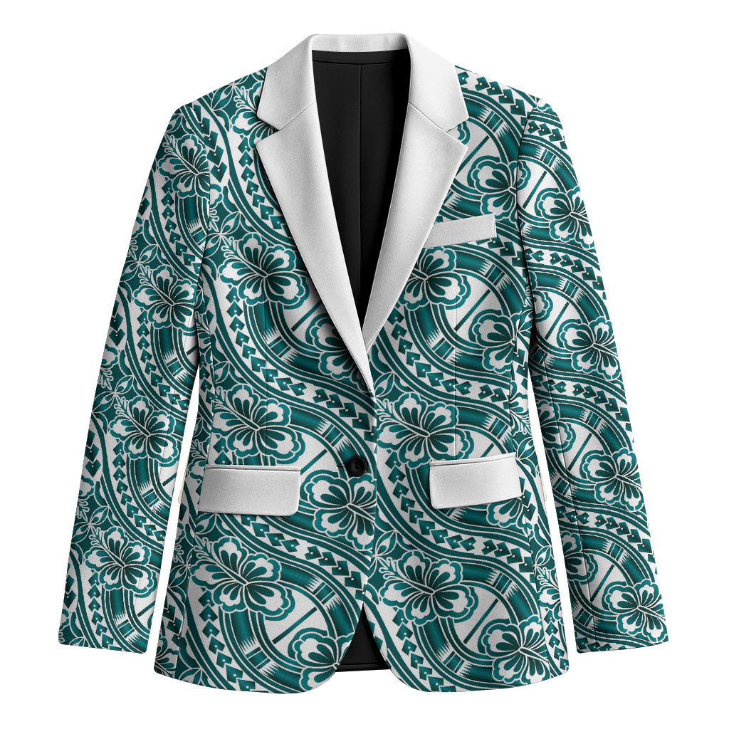 Hibiscus Bloom Island Tribal Waves Blazer Teal Polynesian Pattern LT01 Unisex Teal - Polynesian Pride