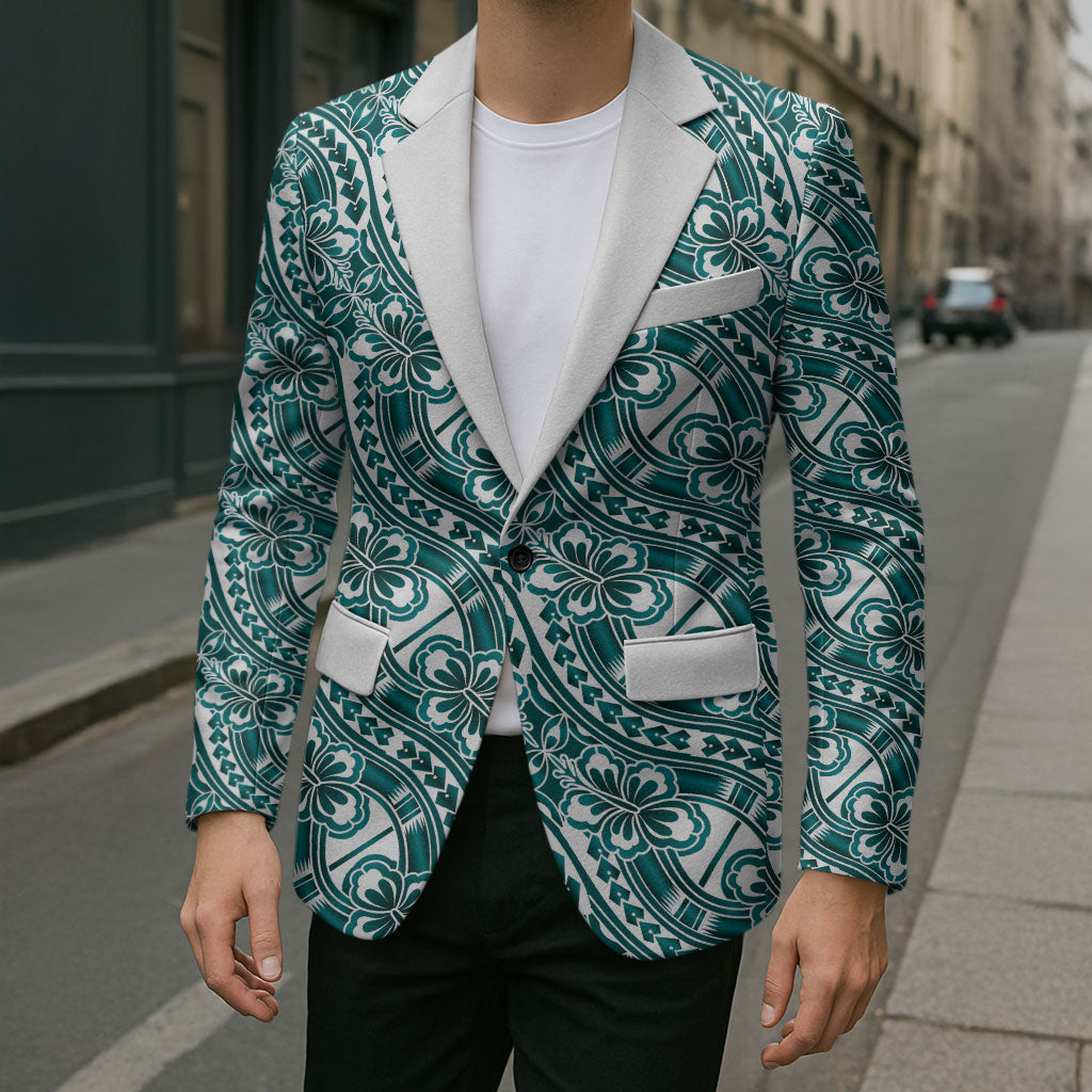 Hibiscus Bloom Island Tribal Waves Blazer Teal Polynesian Pattern LT01 - Polynesian Pride