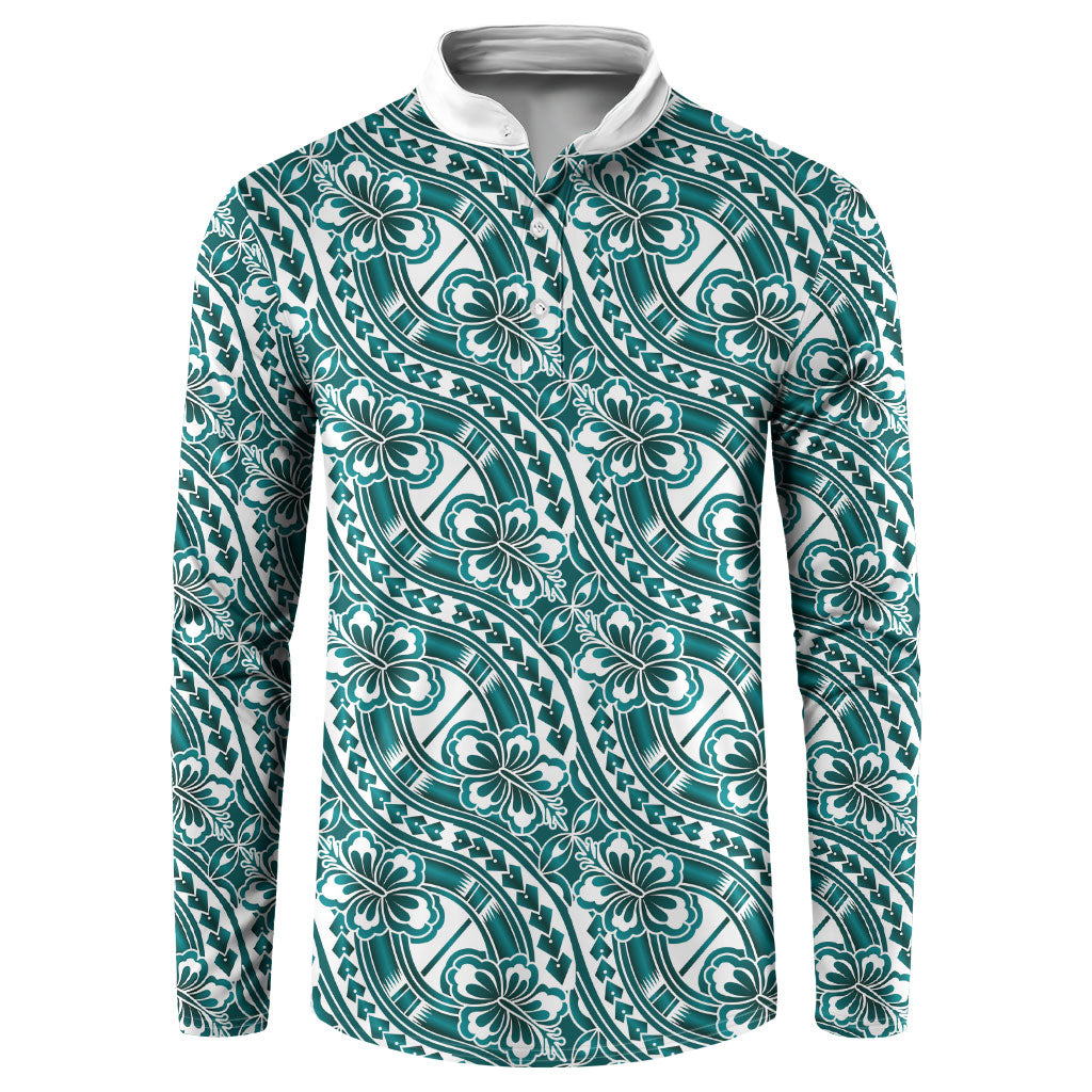 Hibiscus Bloom Island Tribal Waves Button Sweatshirt Teal Polynesian Pattern LT01 Teal - Polynesian Pride