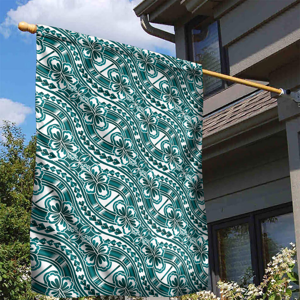 Hibiscus Bloom Island Tribal Waves Garden Flag Teal Polynesian Pattern LT01 - Polynesian Pride