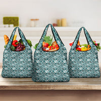 Hibiscus Bloom Island Tribal Waves Grocery Bag Teal Polynesian Pattern LT01 3-pack One Size Teal - Polynesian Pride