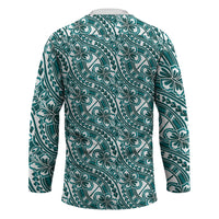 Hibiscus Bloom Island Tribal Waves Hockey Jersey Teal Polynesian Pattern LT01 - Polynesian Pride