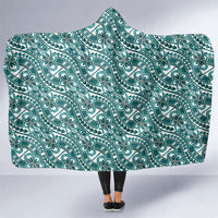 Hibiscus Bloom Island Tribal Waves Hooded Blanket Teal Polynesian Pattern LT01 One Size Teal - Polynesian Pride