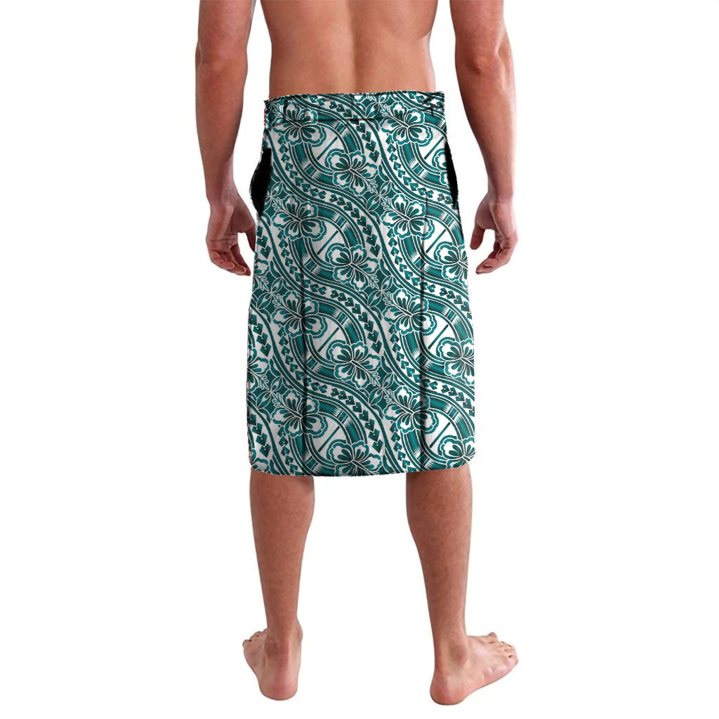 Hibiscus Bloom Island Tribal Waves Lavalava Teal Polynesian Pattern LT01 - Polynesian Pride