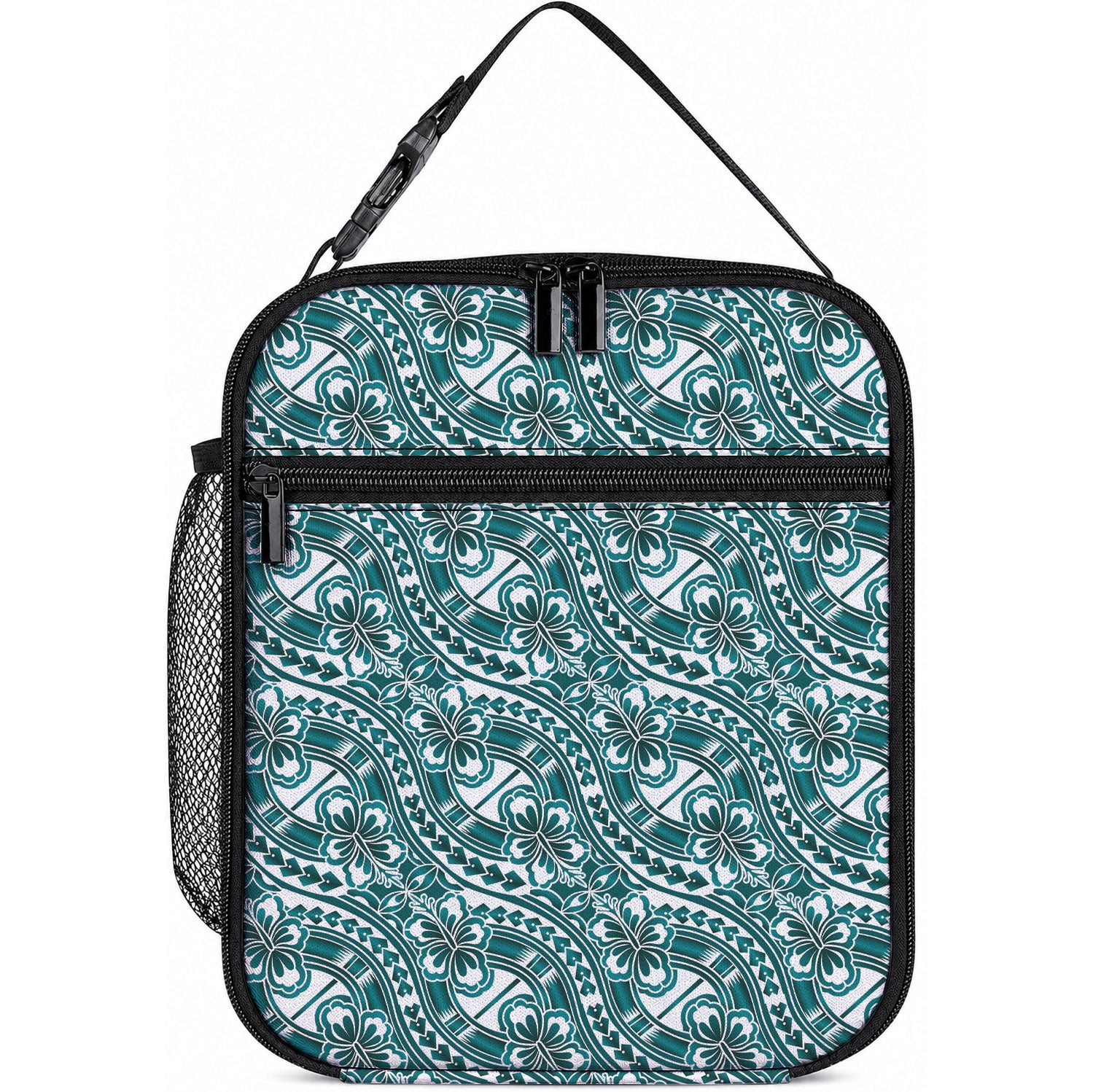 Hibiscus Bloom Island Tribal Waves Lunch Bag Teal Polynesian Pattern LT01 10.2 × 8.3 × 4.3 inch Teal - Polynesian Pride
