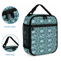 Hibiscus Bloom Island Tribal Waves Lunch Bag Teal Polynesian Pattern LT01 - Polynesian Pride