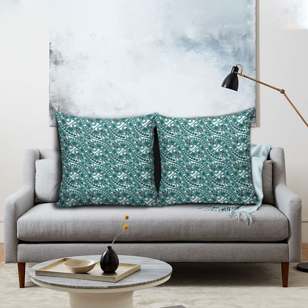 Hibiscus Bloom Island Tribal Waves Pillow Cover Teal Polynesian Pattern LT01 - Polynesian Pride