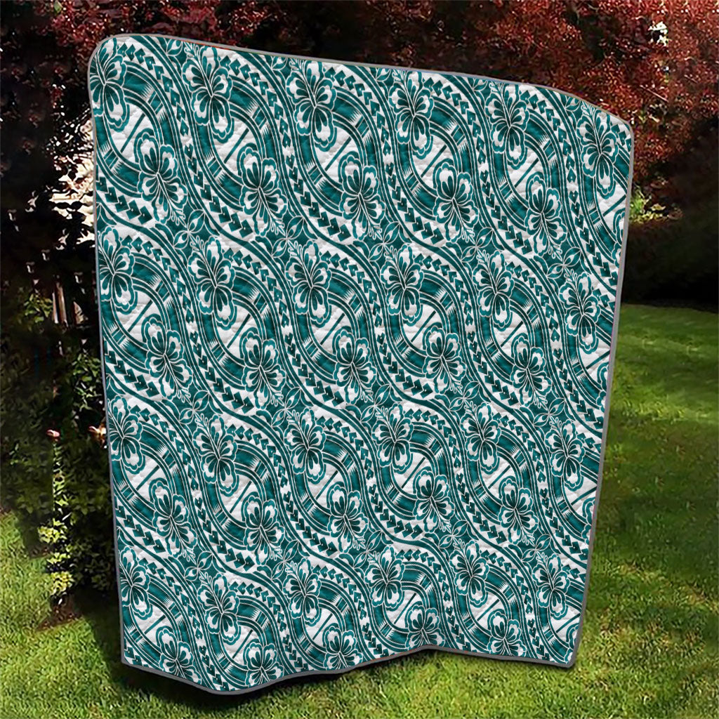 Hibiscus Bloom Island Tribal Waves Quilt Teal Polynesian Pattern LT01 - Polynesian Pride