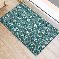 Hibiscus Bloom Island Tribal Waves Rubber Doormat Teal Polynesian Pattern LT01 - Polynesian Pride