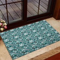Hibiscus Bloom Island Tribal Waves Rubber Doormat Teal Polynesian Pattern LT01 - Polynesian Pride