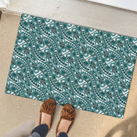 Hibiscus Bloom Island Tribal Waves Rubber Doormat Teal Polynesian Pattern LT01 - Polynesian Pride