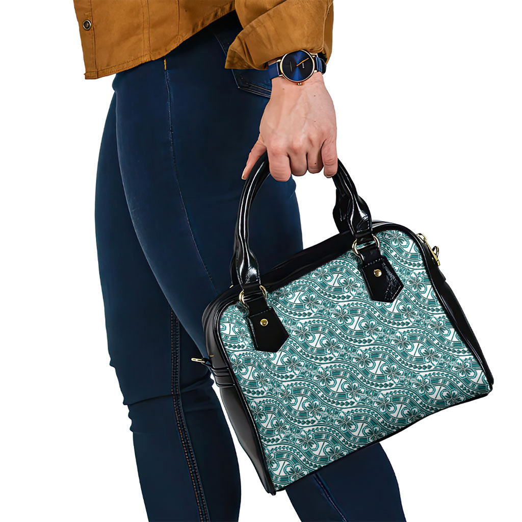 Hibiscus Bloom Island Tribal Waves Shoulder Handbag Teal Polynesian Pattern LT01 - Polynesian Pride