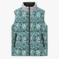 Hibiscus Bloom Island Tribal Waves Sleeveless Puffer Jacket Teal Polynesian Pattern LT01 Unisex Teal - Polynesian Pride