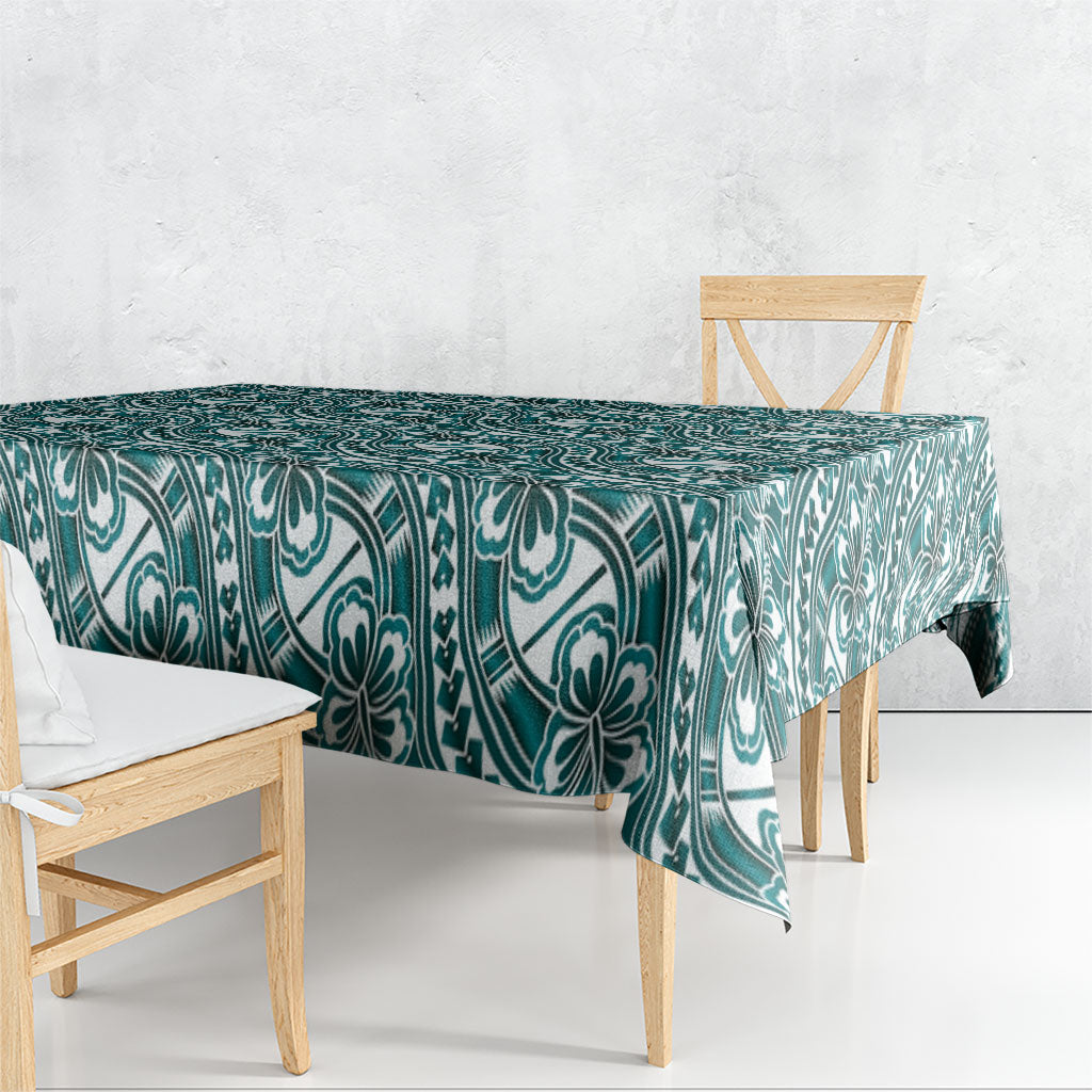 Hibiscus Bloom Island Tribal Waves Tablecloth Teal Polynesian Pattern LT01 - Polynesian Pride